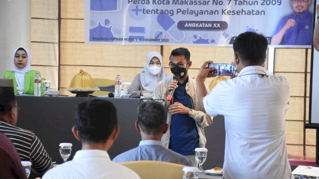 Anggota DPRD Makassar, Sahruddin Said sosialisasikan Perda Pelayanan Kesehatan, di Hotel Karebosi Premier, Jl Jenderal M Jusuf, Rabu (14/12/2022).