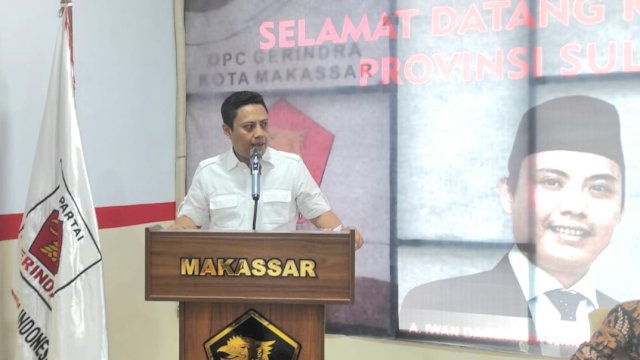 Ketua Gerindra Sulsel, Andi Iwan Darmawan Aras (AIA) bertandang ke Kantor DPC Gerindra Kota Makassar, Jl Raya Pendidikan, Makassar, Senin (9/1/2023).