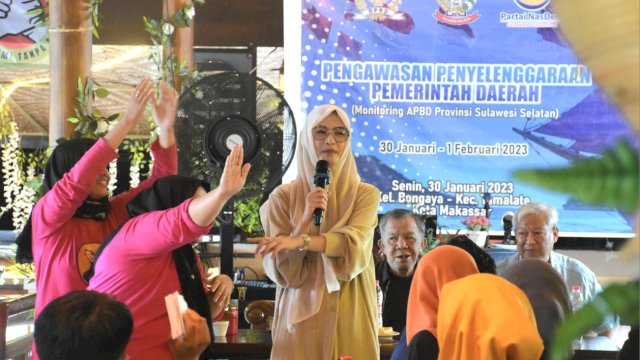 Ketua Komisi D DPRD Sulsel, Andi Rachmatika Dewi menggelar Pengawasan Penyelenggaraan Pemerintahan Daerah, di Warkop Balla Rate, Kelurahan Bongaya, Kecamatan Tamalate, Senin (31/1/2023).