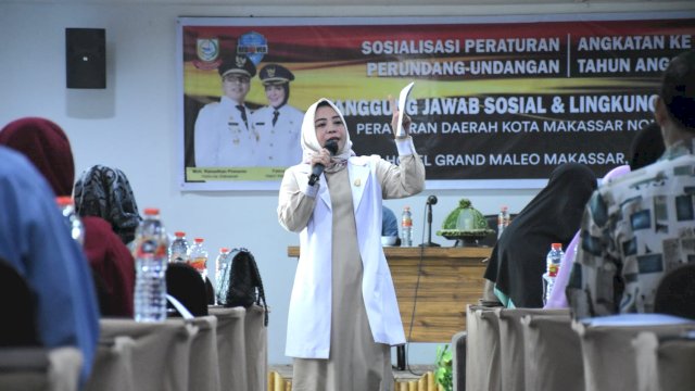Anggota DPRD Makassar, Nunung Dasniar sosialisasikan Perda Tanggung Jawab Sosial dan Lingkungan Perusahaan, di Hotel Grand Maleo Makassar, Selasa (31/1/2023).