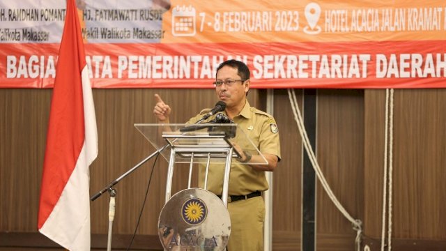 Sekda Kota Makassar M Ansar saat pengarahan peserta Bimtek Penyusunan LPPD 2022 Pemkot Makassar.