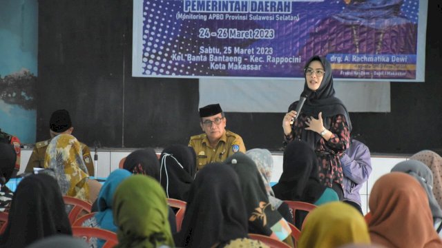 Ketua Komisi D DPRD Sulsel, Andi Rachmatika Dewi melakukan Pengawasan Penyelenggaraan Pemerintah Daerah dalam rangka Monitoring APBD Provinsi Sulsel, di Paula SMK 6 Makassar, Sabtu (25/3/2023).