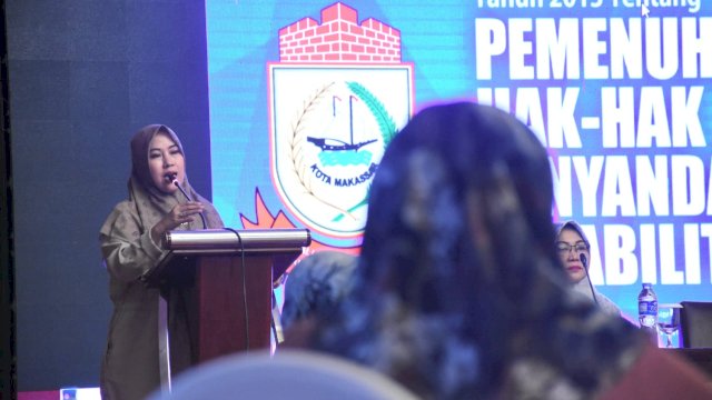 Anggota DPRD Makassar, Fatma Wahyuddin sosialisasikan Perda Pemenuhan Hak-hak Disabilita, di Hotel ASTON, Jalan Sultan Hasanuddin, Jumat (31/3/2023).