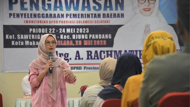 Ketua Komisi D DPRD Sulsel, Andi Rachmatika Dewi melaksanakan Pengawasan Penyelenggaraan Pemerintah Daerah dalam rangka Monitoring APBD Sulsel, di Kelurahan Sawerigading, Kecamatan Ujung Pandang, Makassar, Selasa (23/5/2023).