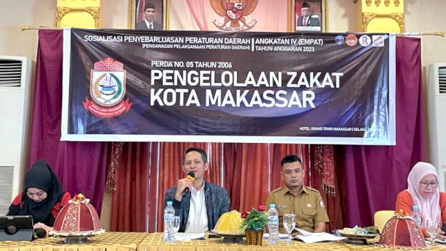 Anggota DPRD Makassar, Supratman sosialisasikan Perda Pengelolaan Zakat Kota Makassar, di Hotel Grand Town, Jl Pengayoman, Selasa (30/5/2023).