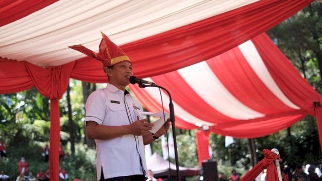 Pj Sekretaris Daerah Provinsi (Sekprov) Sulsel, Andi Darmawan Bintang, saat Jumbara Tingkat Provinsi Sulsel Tahun 2023, yang dilaksanakan di Malino, Kabupaten Gowa, Sabtu, 13 Mei 2023. ()