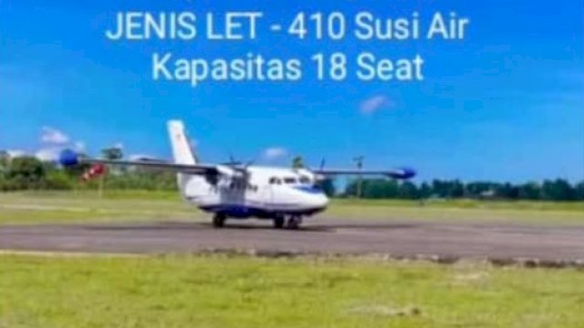Pesawat perintis jenis LET 410 Susi Air kapasitas 18 seat yang akan menerbangi Makassar-Masamba.