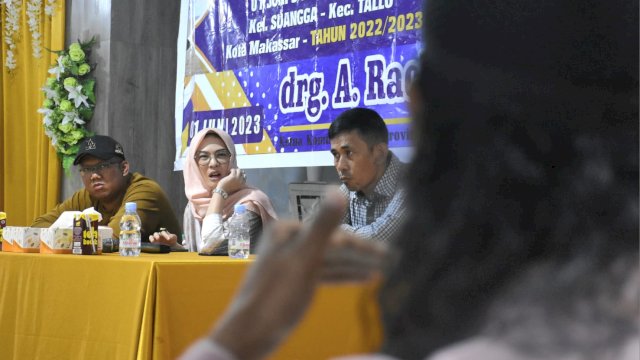Ketua Komisi D DPRD Makassar, Andi Rachmatika Dewi serap Aspirasi Warga, di Kelurahan Suangga, Kecamatan Tallo, Kota Makassar, Kamis (1/6/2023).