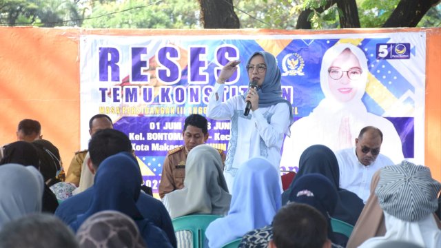 Ketua Komisi D DPRD Sulsel, Andi Rachmatika Dewi serap Aspirasi Warga Kelurahan Bonto Makkio, Kecamatan Rappocini, Kota Makassar, Senin (5/6/2023).