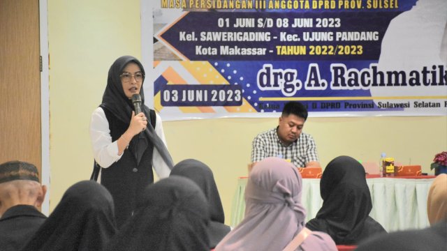 Ketua Komisi D DPRD Sulsel, Andi Rachmatika Dewi serap Aspirasi Warga Kelurahan Sawerigading, Kecamatan Ujung Pandang, Kota Makassar, Sabtu (3/6/2023).