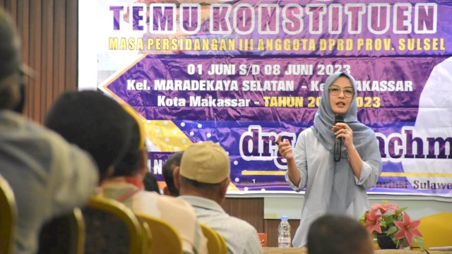 Ketua Komisi D DPRD Sulsel, Andi Rachmatika Dewi serap Aspirasi Waga Kelurahan Maradekaya Selatan, Kecamatan Makassar, Minggu (4/6/2023).