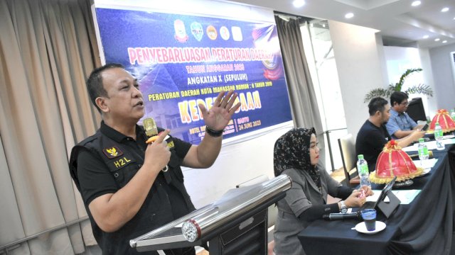 Anggota DPRD Makassar, Hasanuddin Leo sosialisasikan Perda Kepemudaan, di Hotel Royal Bay, Jalan Sultan Hasanuddin, Sabtu (24/6/2023).