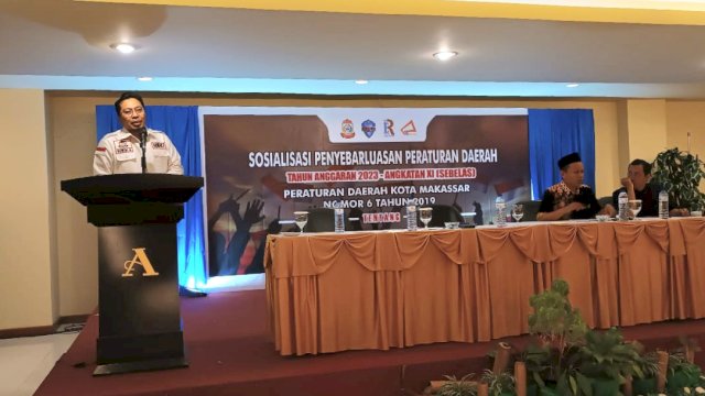 Anggota DPRD Makassar, Anwar Faruq sosialisasikan Perda Kepemudaan, di Hotel Grand Asia, Senin (10/7/2023).