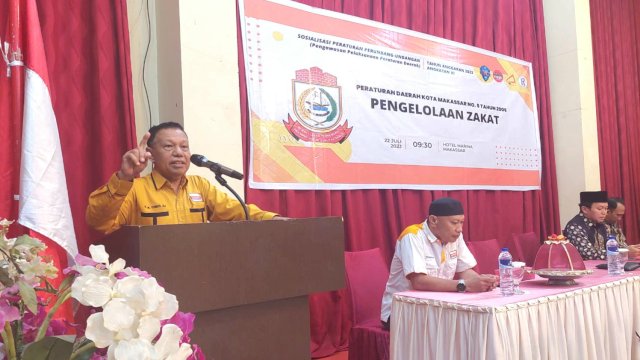 Anggota DPRD Makassar, HM Yunus sosialisasikan Perda Pengelolaan Zakat, di Hotel Marina, Jl Andalas, Sabtu (22/7/2023).