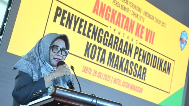 Anggota DPRD Makassar, Apiaty Amin Syam sosialisasikan Perda Penyelenggaraan Pendidikan, di Hotel ASTON, Jl Sultan Hasanuddin, Sabtu (29/7/2023).