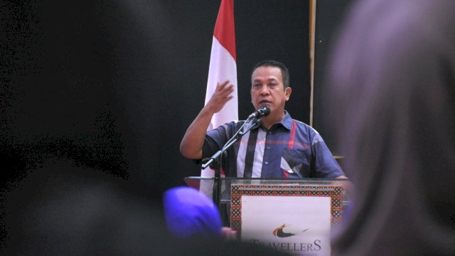 Anggota DPRD Makassar, Hasanuddin Leo sosialisasikan Perda Penyelenggaraan Pendidikan di Hotel Traveler, Jalan Lamaddukelleng Buntu, Sabtu (22/7/2023).