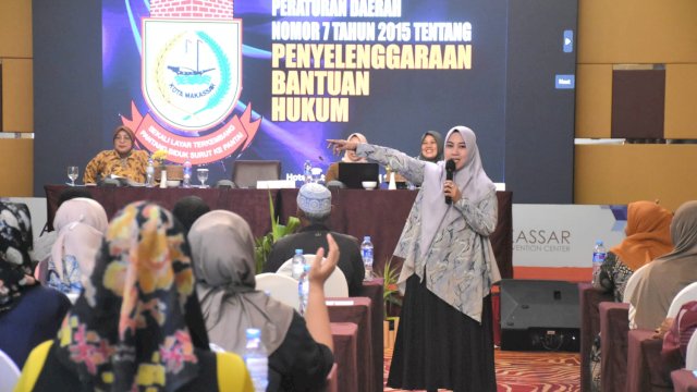 Anggota DPRD Makassar, Fatma Wahyuddin sosialisasikan Perda Penyelenggaraan Bantuan Hukum, di Hotel ASTON, Jl Sultan Hasanuddin, Senin (14/8/2023).