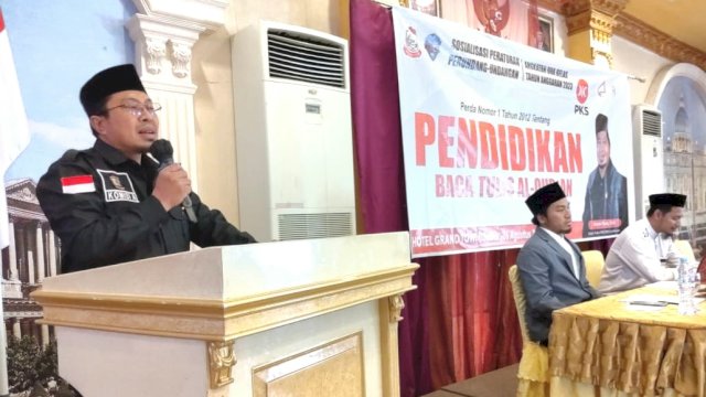 Anggota DPRD Makassar, Anwar Faruq sosialisasikan Perda Pendidikan Baca Tulis Al-Qur&rsquo;an, di Hotel Grand Town, Sabtu (26/8/2023).