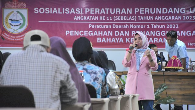 Anggota DPRD Makassar, Nunung Dasniar sosialisasikan Perda Pencegahan dan Penanggulangan Bahaya Kebakaran, di Hotel Grand Maleo, Jl Pelita Raya, Selasa (29/8/2023).