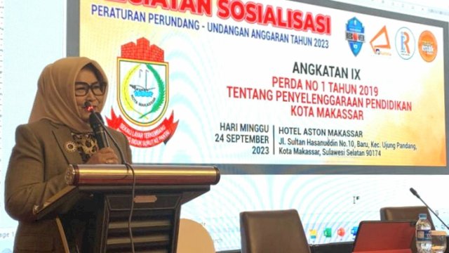 Anggota DPRD Makassar, Apiaty Amin Syam sosialisasikan Perda Penyelenggaraan Pendidikan, di Hotel Aston, Jl Sultan Hasanuddin, Minggu (24/9/2023).