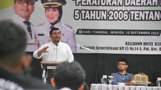 Anggota DPRD Makassar, Imam Musakkar sosialisasikan Perda Pengelolaan Zakat, di Hotel Harper, Jl Perintis Kemerdekaan, Minggu (10/9/2023).