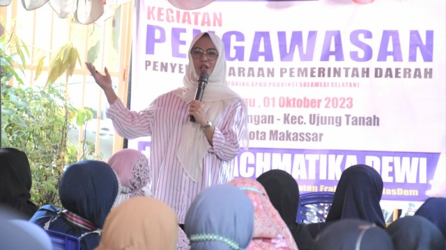 Ketua Komisi D DPRD Sulsel, Andi Rachmatika Dewi melakukan Pengawasan Penyelenggaraan Pemerintah Daerah dalam rangka Monitoring APBD Sulsel, di Kelurahan Tabaringan, Kecamatan Ujung Tanah, Minggu (1/10/2023).