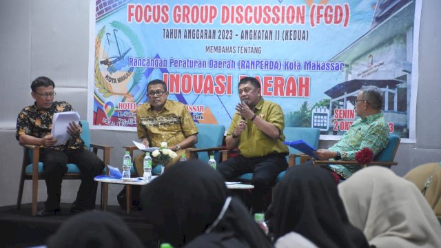 Anggota DPRD Makassar, Arifin Dg Kulle menggelar Focus Grup Discussion (FGD) Ranperda tentang Inovasi Daerah, di Hotel Royal Bay, Jl Sultan Hasanuddin, Senin (2/10/2023). 