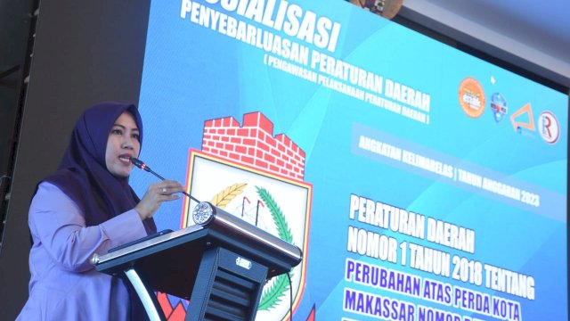 Anggota DPRD Makassar, Fatma Wahyuddin sosialisasikan Perda Retribusi Perizinan Tertentu, di Hotel Aston Makassar, Sabtu (7/10/2023).