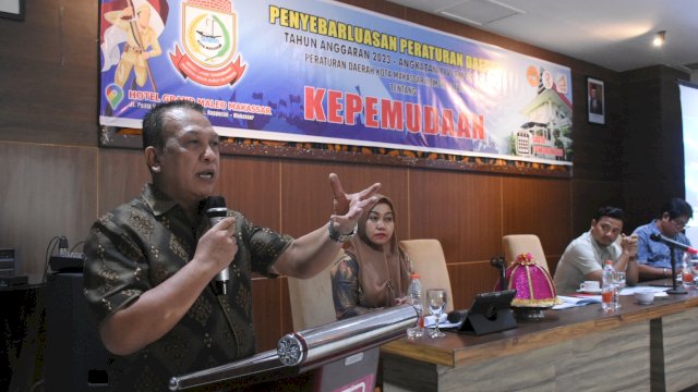 Anggota DPRD Makassar, Hasanuddin Leo sosialisasikan Perda Kepemudaan, di Hotel Grand Maleo Makassar, Sabtu (7/10/2023). 