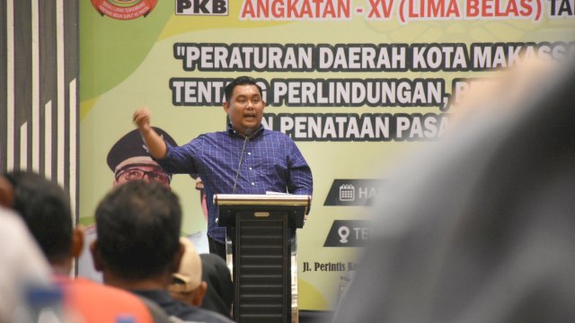 Anggota DPRD Makassar, Imam Musakkar sosialisasikan Perda Perlindungan, Pemberdayaan Pasar Tradisional dan Penataan Pasar Modern di Makassar, di Hotel Dalton, Jl Perintis Kemerdekaan, Minggu (15/10/2023).