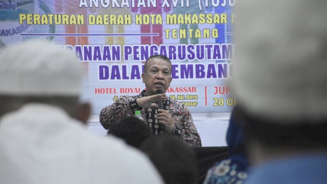 Anggota DPRD Makassar, Hasanuddin Leo sosialisasikan Perda Pengarusutamaan Gender (PUG) Dalam Pembangunan, di Hotel Royal Bay Makassar, Jumat (20/10/2023).