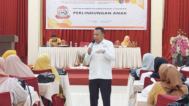 Anggota DPRD Makassar, HM Yunus sosialisasikan Perda Perlindungan Anak, di Hotel Marina, Jl Andalas, Minggu (12/11/2023).
