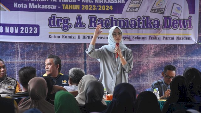 Ketua Komisi D DPRD Sulsel, Andi Rachmatika Dewi serap aspirasi Warga Kelurahan Bara-baraya Timur, Kecamatan Makassar, Sabtu (18/11/2023).