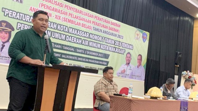 Anggota DPRD Makassar, Imam Musakkar Perusahaan Umum Daerah Air Minum (PDAM) Kota Makassar, di Hotel Swiss Belinn, Jalan Boulevard, Sabtu (2/11/2023).