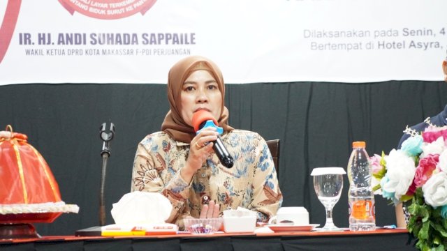 Wakil Ketua DPRD Makassar, Andi Suhad Sappaile sosialisasikan Perda Kawasan Tanpa Rokok (KTR), di Hotel Asyira, Jl Maipa, Senin (4/12/2023).