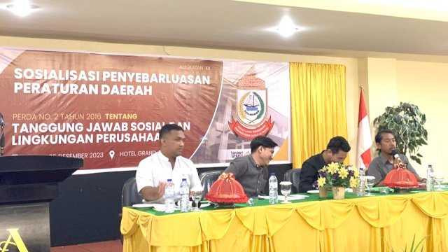 Sekretariat DPRD Makassar sosialisasikan Perda Tanggung Jawab Sosial dan Lingkungan Perusahaan (TSLP), yang di Gelar Sekretariat DPRD Makassar, di Hotel Grand Asia, Selasa (5/12/2023).