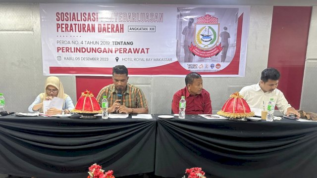 Sekretariat DPRD Makassar sosialisasikan Perda Perlindungan Perawat, di Hotel Royal Bay, Rabu (6/12/2023).