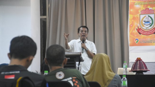 Anggota DPRD Makassar, Abdul Wahab Tahir sosialisasikan Perda Kepemudaan, di Hotel Royal Bay, Jl Sultan Hasanuddin, Senin (11/12/2023).
