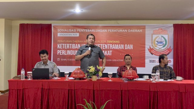 Sekretariat DPRD Makassar sosialisasikan Perda Ketertiban Umum, Ketentraman dan Perlindungan Masyarakat, di Hotel Grand Asia, Jl Boulevard, Senin (11/12/2023).