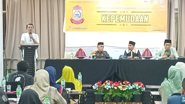 Anggota DPRD Makassar, Abdul Wahab Tahir sosialisasikan Perda Kepemudaan, di Hotel Royal Bay, Jl Sultan Hasanuddin, Rabu (13/12/2023).