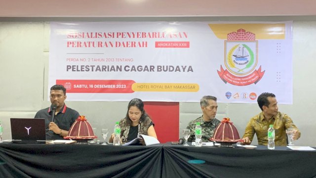 Sekretariat DPRD Makassar sosialisasikan Perda Pelestarian Cagar Budaya, di Hotel Royal Bay, Jl Jendral Sudirman, Sabtu (16/12/2023).