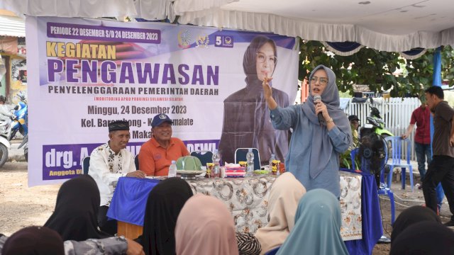 Ketua Komisi D DPRD Sulsel, Andi Rachmatika Dewi melakukan pengawasan atau monitoring APBD di Kelurahan Barombong, Kecamatan Tamalate, Kota Makassar, Minggu (24/12/2023).