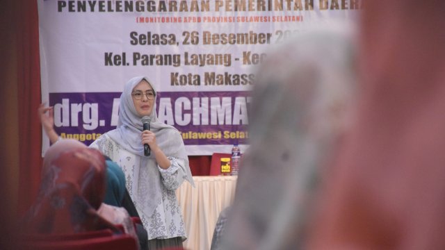 Ketua Komisi D DPRD Sulsel, Andi Rachmatika Dewi melaksanakan Monitoring APBD Sulsel di Kelurahan Parang Layang, Kecamatan Bontoala, Kota Makassar, Selasa (26/12/2023).