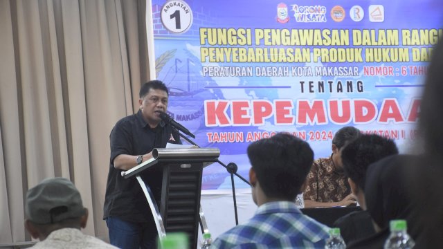 Anggota DPRD Makassar, Arifin Dg Kulle sosialisasikan Perda Kepemudaan, di Hotel Royal Bay, Selasa (23/1/2024).