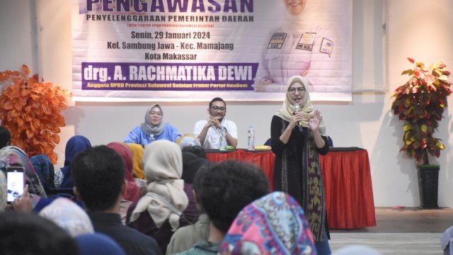 Ketua Komisi D DPRD Sulsel, Andi Rachmatika Dewi melaksanakan Pengawasan APBD Sulsel, di Kelurahan Sambung Jawa, Kecamatan Mamajang, Kota Makassar, Senin (29/1/2024).