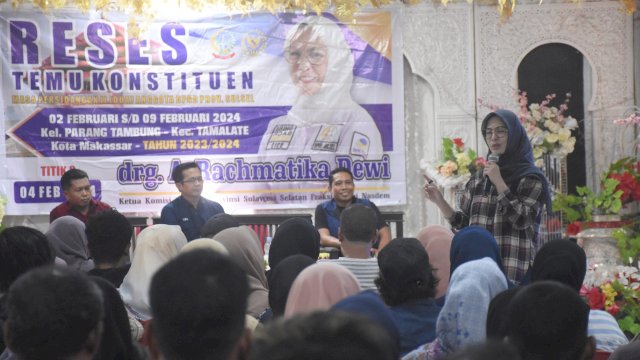 Ketua Komisi D DPRD Sulsel, Andi Rachmatika Dewi serap aspirasi warga Kelurahan Parang Tambung, Kecamatan Tamalate, Minggu (4/2/2024).