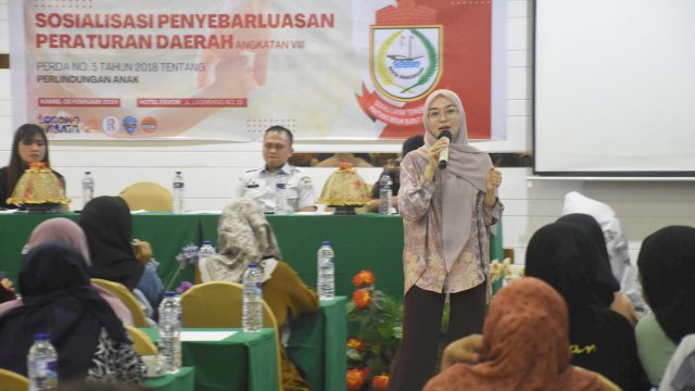 Anggota DPRD Makassar, Budi Hastuti sosialisasi Perlindungan Anak, di Hotel Favor, Jl Lasinrang, Rabu (7/2/2024).