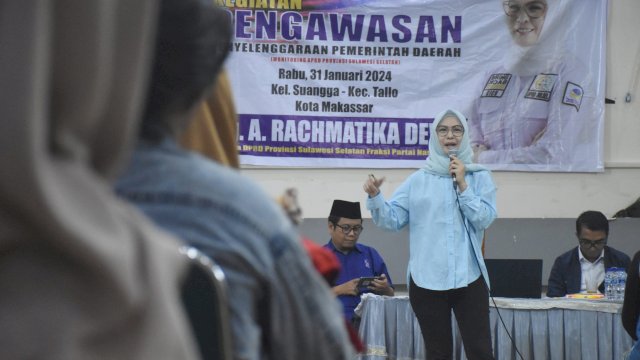 Ketua Komisi D DPRD Sulsel, Andi Rachmatika Dewi melaksanakan Monitoring APBD Sulsel, di Kelurahan Suangga, Kecamatan Tallo, Rabu (31/1/2024).