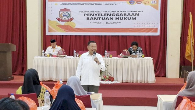 Anggota DPRD Makassar, HM Yunus sosialisasi Penyelenggaraan Bantuan Hukum, di Hotel Marina, Jl Andalas, Kamis (8/2/2024).