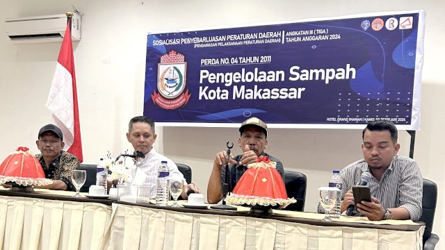 Anggota DPRD Makasssar, Supratman sosialisasi Pengelolaan Sampah di Kota Makassar, di Hotel Grand Imawan, Jl Pengayoman, Kamis (8/2/2024).